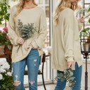L-XL OATMEAL WAFFLE OVERSIZED SWEATSHIRT WITH SIDE SLIT