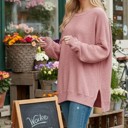 L-XL ROSE WAFFLE OVERSIZED SWEATSHIRT WITH SIDE SLIT