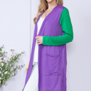 Medium PURPLE MARDI GRAS MIDI CARDIGAN WITH SIDE POCKETS