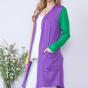 Large PURPLE MARDI GRAS MIDI CARDIGAN WITH SIDE POCKETS