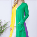 Small YELLOW MARDI GRAS MIDI CARDIGAN WITH SIDE POCKETS