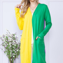 XL YELLOW MARDI GRAS MIDI CARDIGAN WITH SIDE POCKETS