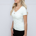 Large WHITE SOLID SHORT SLEEVE TOP WITH CHEST SNAP BUTTON