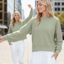 Small OLIVE WAFFLE LONG SLEEVE CROP TOP