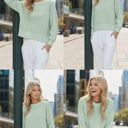 Medium SAGE WAFFLE LONG SLEEVE CROP TOP