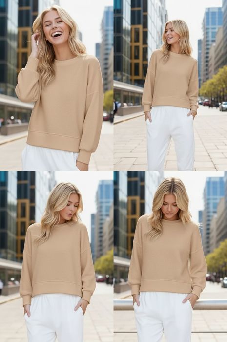 WAFFLE LONG SLEEVE CROP TOP