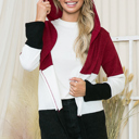 Small BURGUNDY SOLID COLOR BLOCK HOODED OPEN CARDIGAN