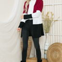 Medium BURGUNDY SOLID COLOR BLOCK HOODED OPEN CARDIGAN