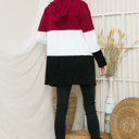 Medium BURGUNDY SOLID COLOR BLOCK HOODED OPEN CARDIGAN