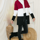 XL BURGUNDY SOLID COLOR BLOCK HOODED OPEN CARDIGAN