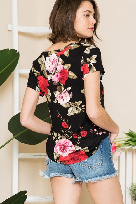 FLORAL V-NECK SHORT SLEEVE TOP