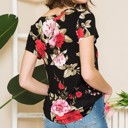 Large BLACK FLORAL V-NECK SHORT SLEEVE TOP