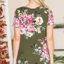 Large OLIVE CRISS CROSS CHEST FLORAL SHORT SLEEVE TOP