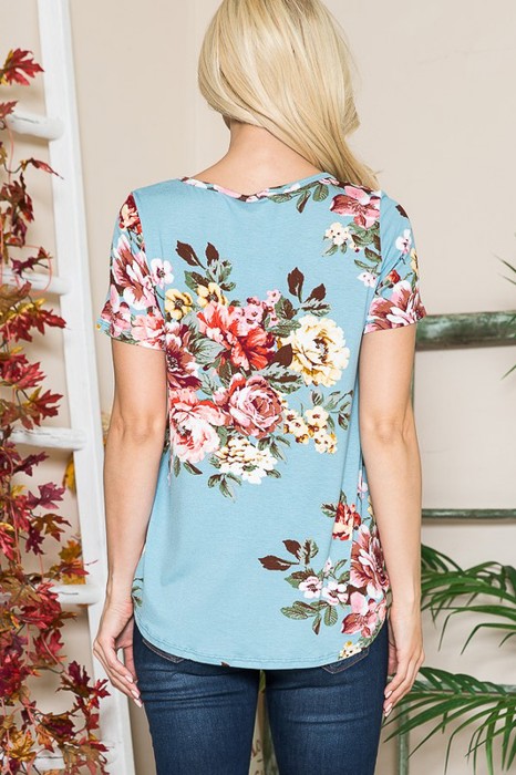 CRISS CROSS CHEST FLORAL SHORT SLEEVE TOP