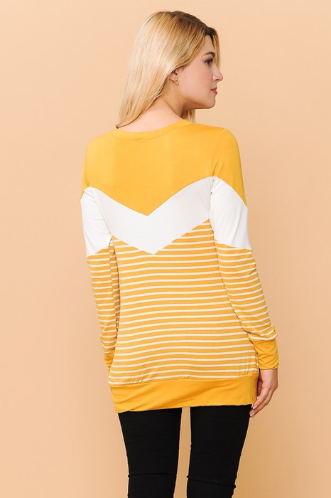SOLID AND STRIPE COLOR BLOCK TUNIC TOP