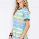 Large BLUE BASIC COLORED STRIPES T-SHIRT