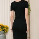 XL BLACK BASIC NECK CUTOUT KNEE LENGTH SHORT SLEEVE DRESS