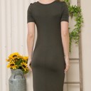 Large OLIVE BASIC NECK CUTOUT KNEE LENGTH SHORT SLEEVE DRESS