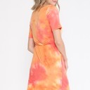 Large ORANGE TIE DYE SHORT SLEEVE WAIST TIED DRESS WITH POCKETS