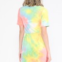XL YELLOW TIE DYE SHORT SLEEVE WAIST TIED DRESS WITH POCKETS
