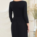 Medium BLACK SOLID 3/4 SLEEVE DRESS WITH POCKETS