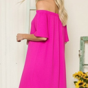 Medium FUCHSIA OFF-SHOULDER SHORT SLEEVE SUMMER DRESS