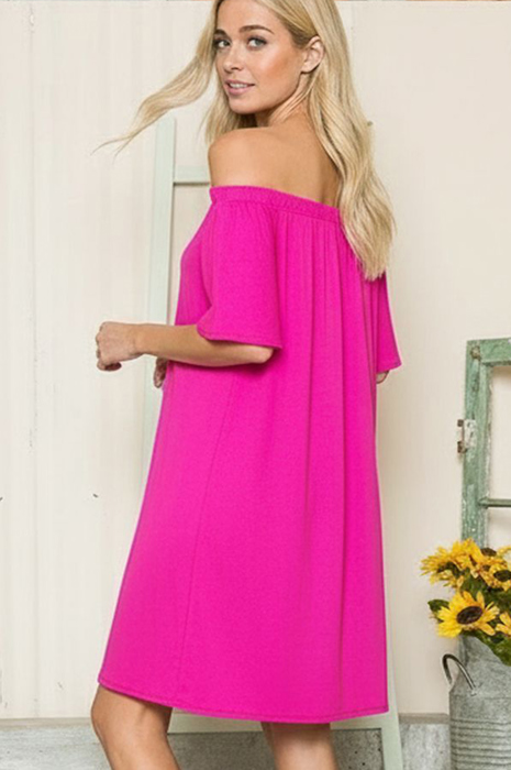 OFF-SHOULDER SHORT SLEEVE SUMMER DRESS
