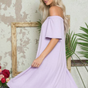 Small LILAC OFF-SHOULDER SHORT SLEEVE SUMMER DRESS
