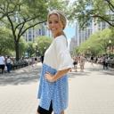 L-XL BLUE WAVE RIB TUNIC WITH DITSY PRINT CONTRAST