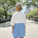 L-XL BLUE WAVE RIB TUNIC WITH DITSY PRINT CONTRAST