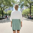 L-XL MINT WAVE RIB TUNIC WITH DITSY PRINT CONTRAST