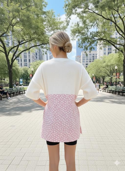 WAVE RIB TUNIC WITH DITSY PRINT CONTRAST