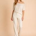 Small IVORY MELANGE BABY HACCI OFF-SHOULDER LOOSE FIT TOP