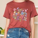 Small DUSTY RED SUPER SOFT TOP WITH SPRING FLOWERS PRINT