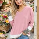  V-NECK OVERSIZE TUNIC TOP WITH COLOR BLOCK DETAIL