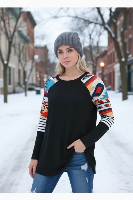 BASEBALL TOP WITH AZTEC SLEEVES