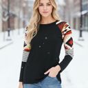 Small BROWN BASEBALL TOP WITH AZTEC SLEEVES