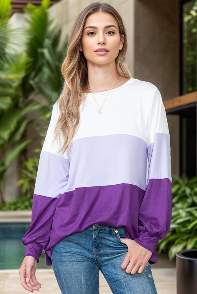 COLOR BLOCK LONG SLEEVE TUNIC TOP