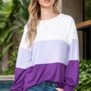 Small PURPLE COLOR BLOCK LONG SLEEVE TUNIC TOP