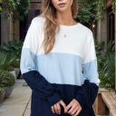 Small NAVY COLOR BLOCK LONG SLEEVE TUNIC TOP