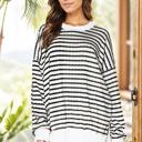 S-M BLACK BUBBLE POLY COTTON STRIPE TUNIC WITH SIDE SLIT