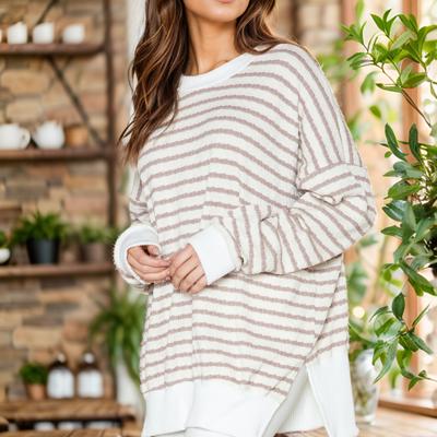 BUBBLE POLY COTTON STRIPE TUNIC WITH SIDE SLIT