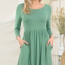  SOLID 3/4 SLEEVE DRESS WITH POCKETS