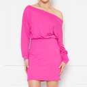 Small FUCHSIA SOLID OFF-SHOULDER BLOUSON DRESS