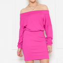  SOLID OFF-SHOULDER BLOUSON DRESS