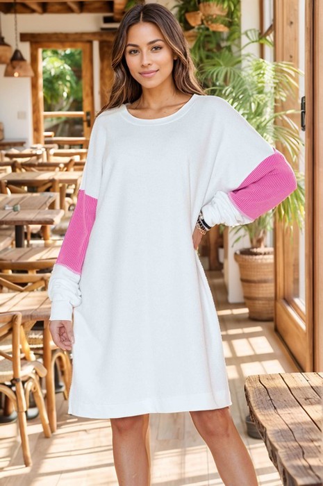 FRENCH TERRY DRESS WITH SLEEVE CONTRAST DETAIL