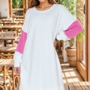 Small PINK FRENCH TERRY DRESS WITH SLEEVE CONTRAST DETAIL