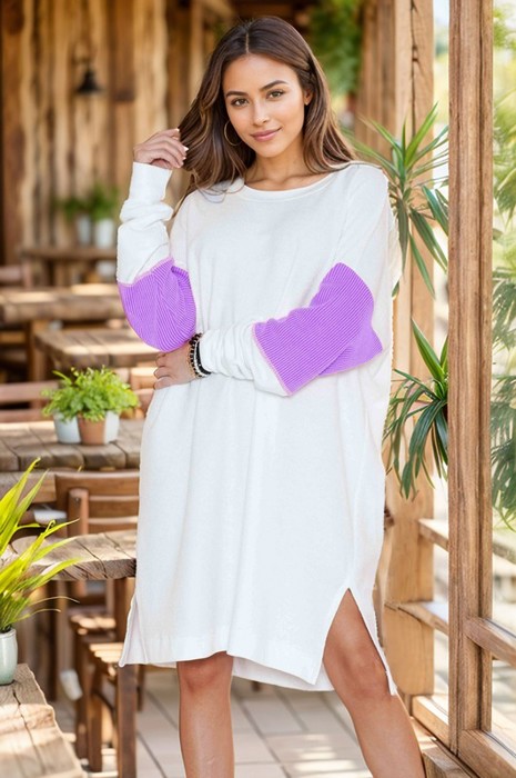 FRENCH TERRY DRESS WITH SLEEVE CONTRAST DETAIL