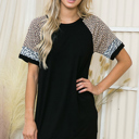  SOLID MINI DRESS WITH COLOR BLOCK SHORT SLEEVES