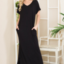  SHORT SLEEVE MAXI DRESS WITH SIDE SLIT AND POCKETS